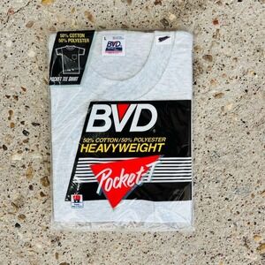 BVD Vintage Men's Gray Pocket T-Shirt‎ Size L Heavyweight Classic